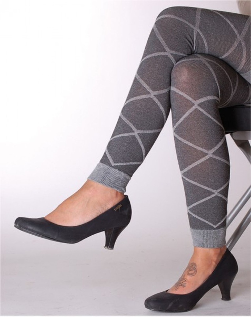 [5224] Leggings Leggins Thermo Karo Groß Braun (L/XL)