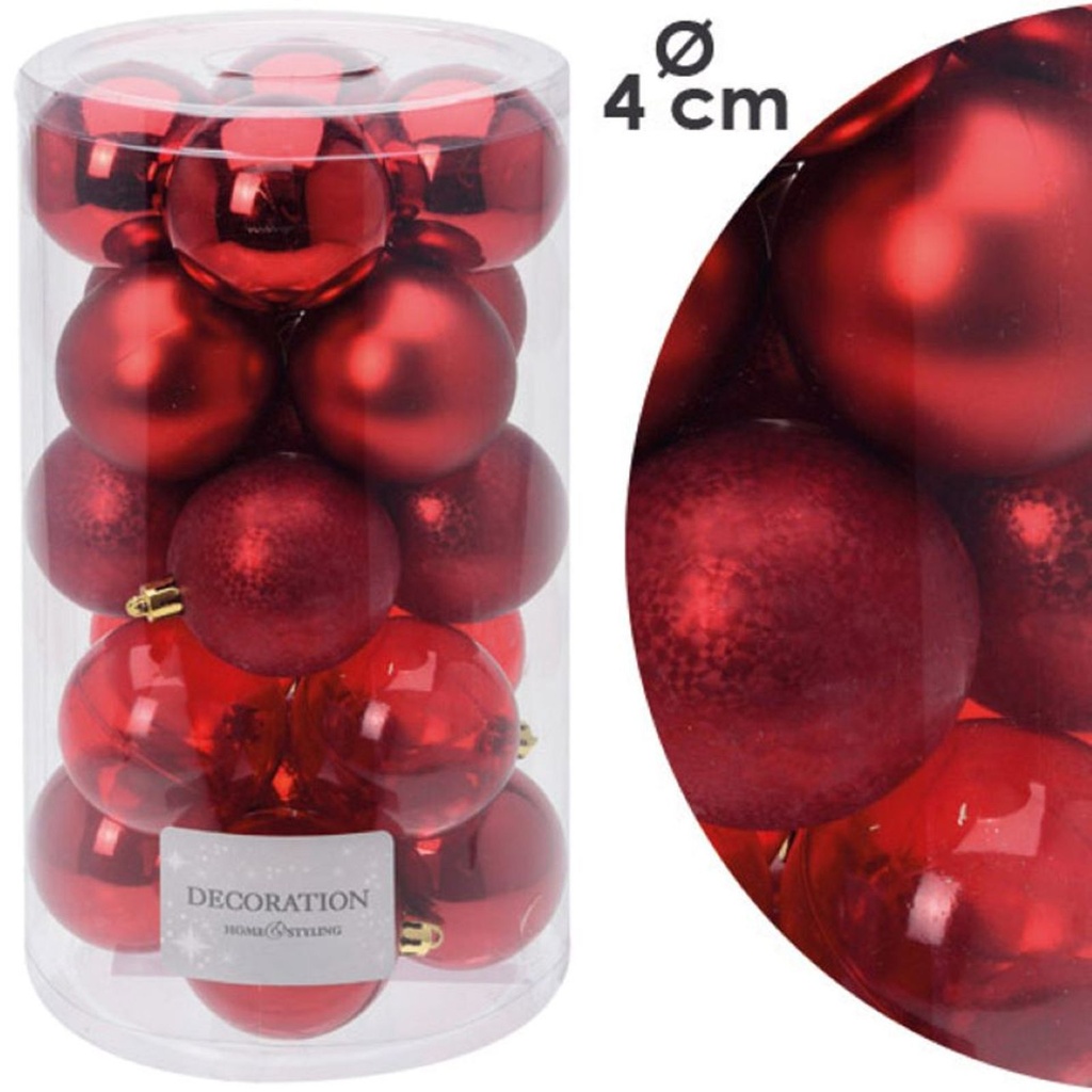 [8366] 20er Weihnachtsbaum Kugeln Kunststoff (Rot)