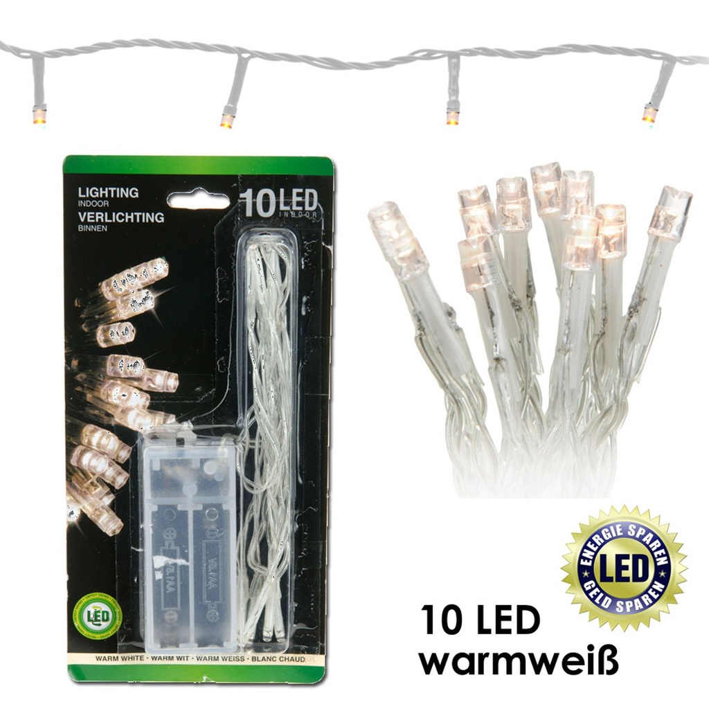 [8455] 10 LED Lichterkette Weihnachten Beleuchtung Deko (Weiss)