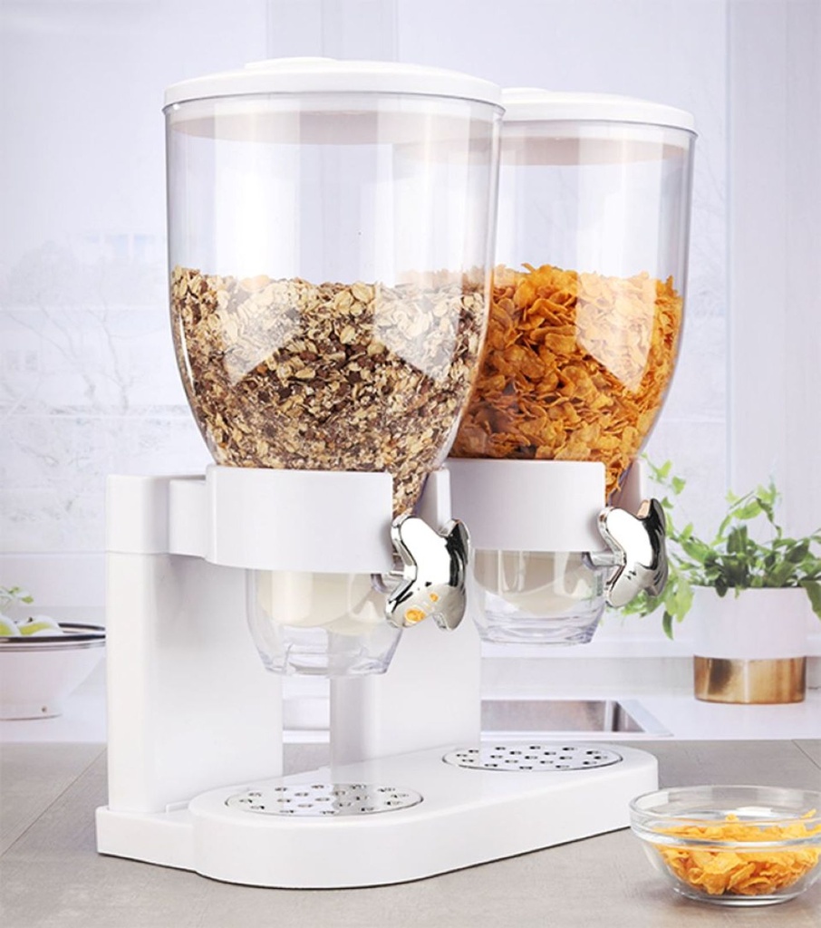 [11825] Müslispender Cornflakes Spender Cerealienspender mit zwei Behältern (Weiss)