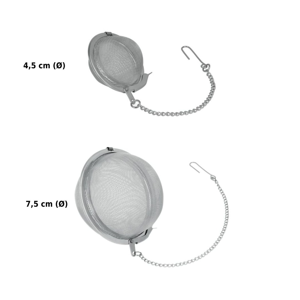 [12377] Teeei Gewürzkugel Edelstahl mit Kette (2er Set Ø 4.5 und 7.5 cm)