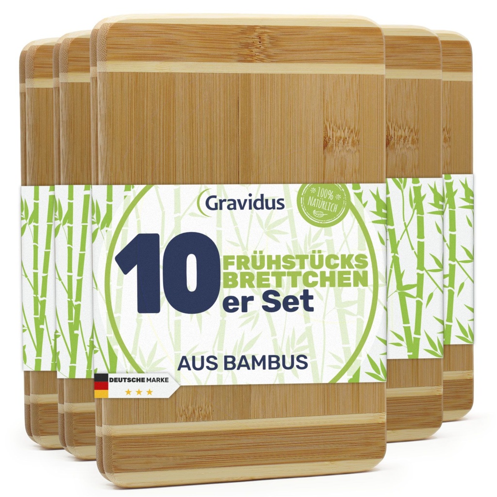 [17293] Bambus Frühstücksbrettchen Schneidebretter Set (10)