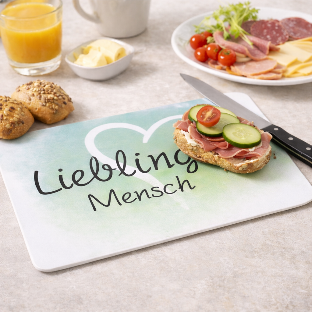 [18242] Frühstücksbrettchen Melamin mit Gummifüßen Motiv Lieblingsmensch