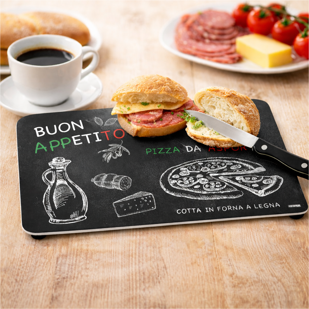 [18237] Frühstücksbrettchen Melamin mit Gummifüßen Motiv Ristorante 23x14 cm