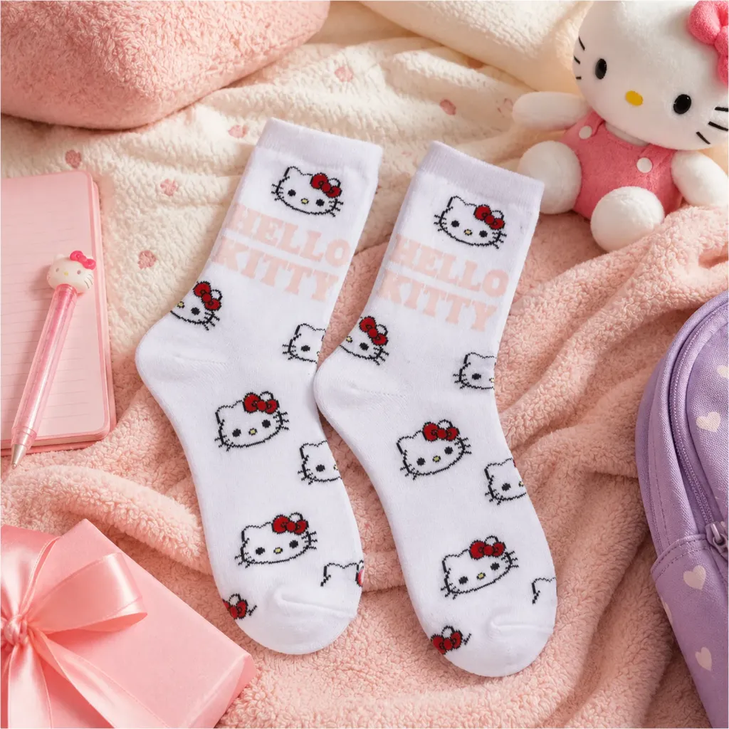 [18371] Hello Kitty Socken Damen Kinder Baumwollmix (Gr. 28-35)