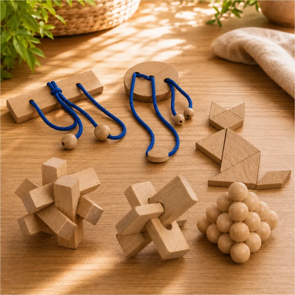 [18431] Holz Geschicklichkeitsspiel Puzzle 6er Set 4,5 cm