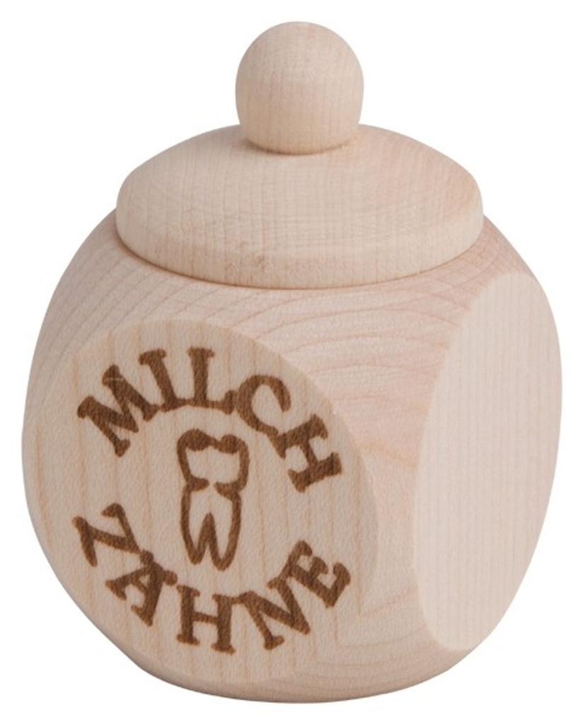 [2171] Milchzahn Dose m. Schraubverschluss Holz 4x4x6 cm
