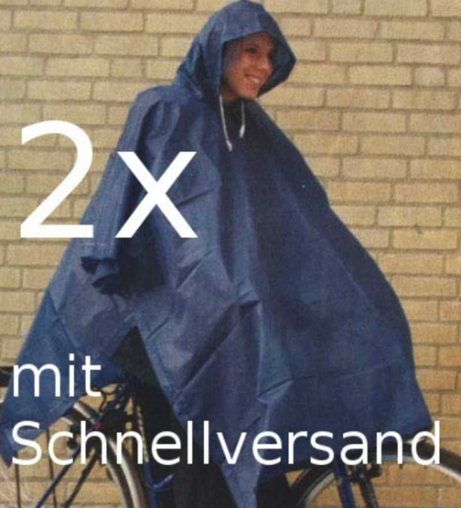 [2222] 2x Regenponcho Unisex mit Kapuze blau Regencape Universalgröße