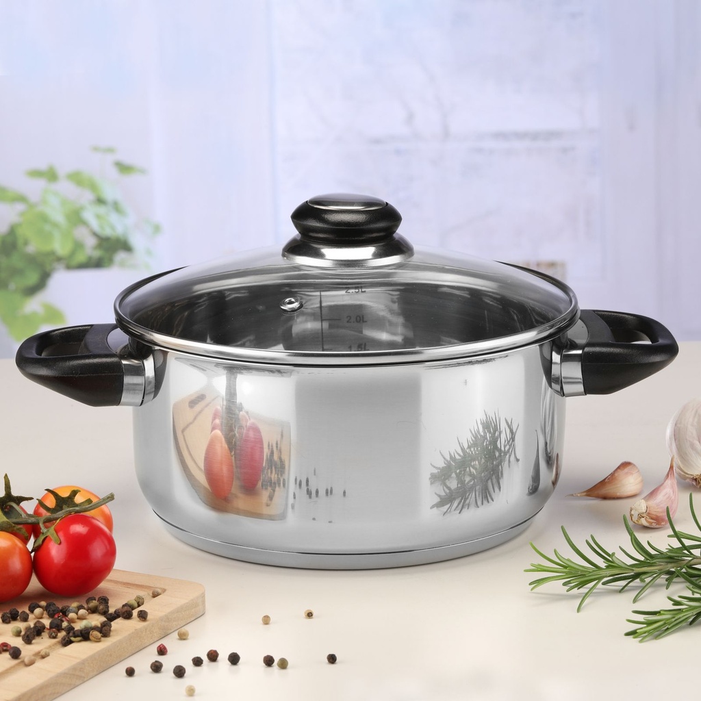 [3236] Edelstahl Bräter Kochtopf Bratentopf Topf Induktion mit Glasdeckel Ø 20 cm