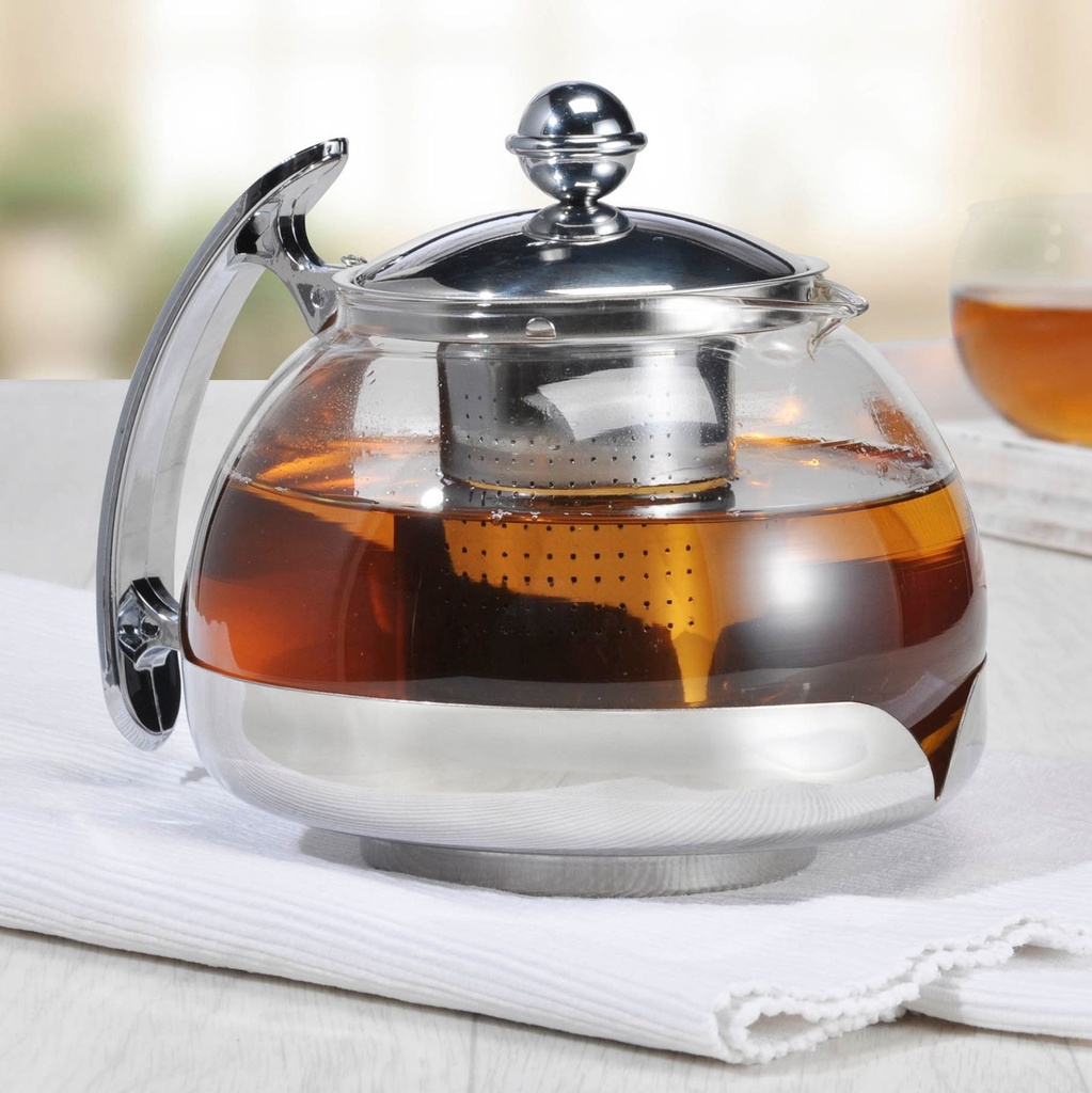 [8837] Edelstahl Teekanne Glas Teekocher ca. 1,2L