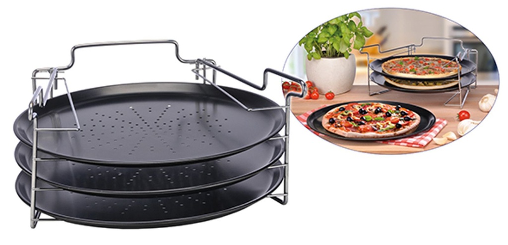 [9485] 4 tlg. Pizzabackset Pizzablech Backofen Halter