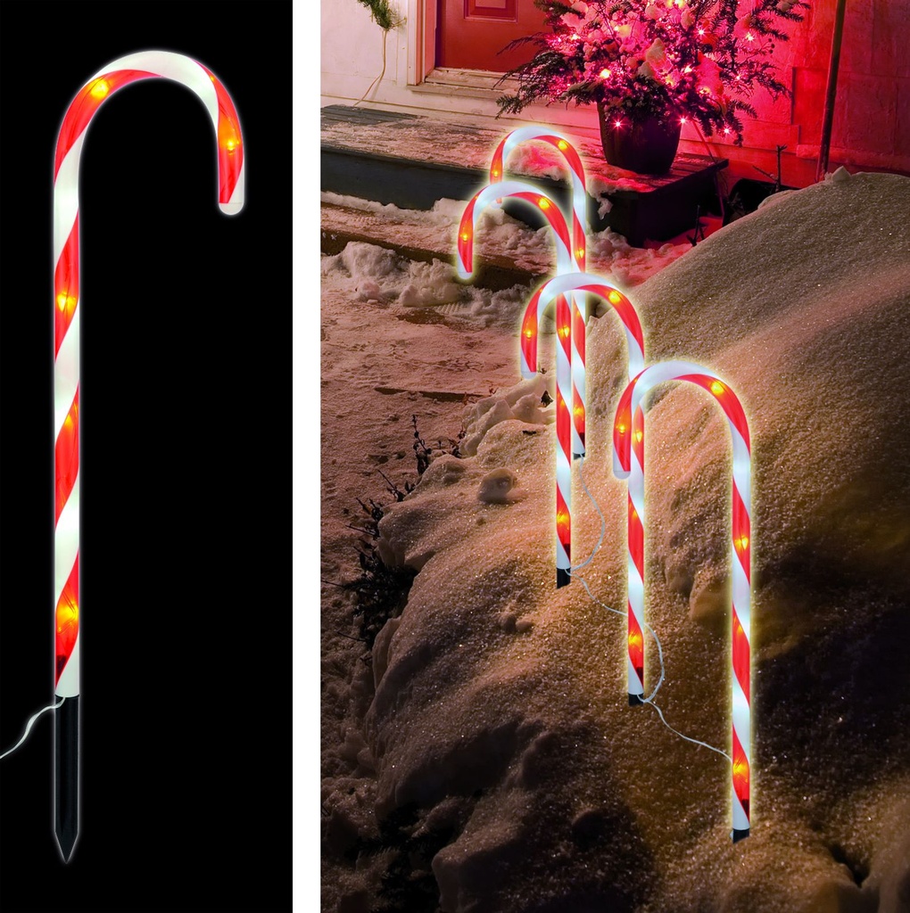 [12952] 4x LED Zuckerstangen, Gartenstecker, Außendeko