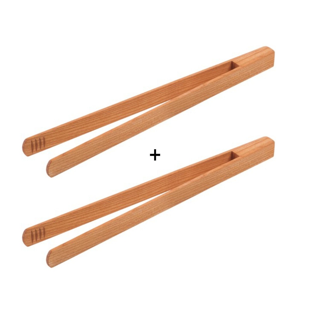 [12967] 2er Set Holz Grillzange Küchenzange Salatzange Kirschholz