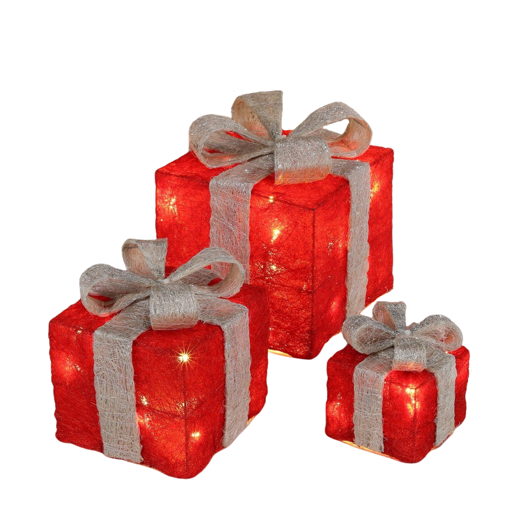 [12999] 3er Set LED beleuchtete Geschenkbox Batterie 6H Timer