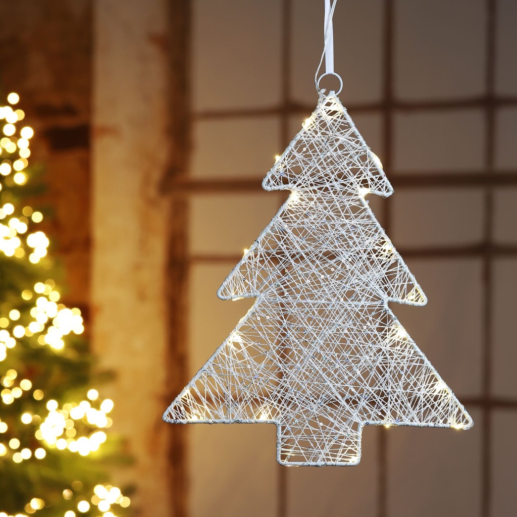[15386] LED Mini-Tannenbaum aus Metall, schimmernd und weiß