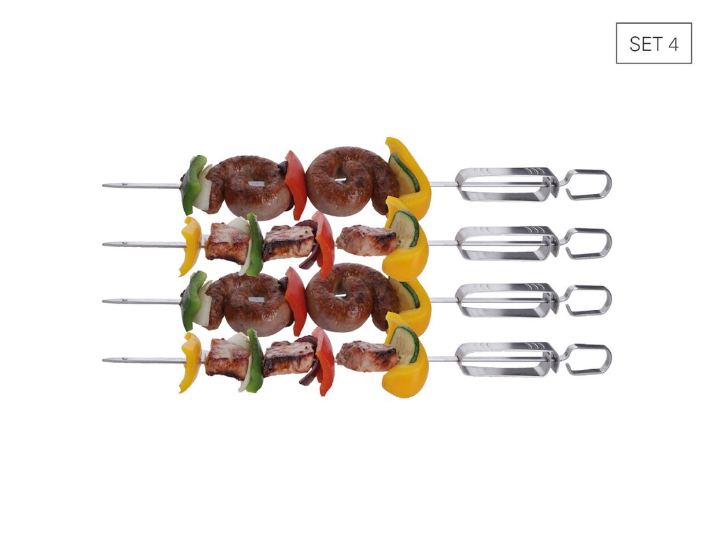 [15530] 4er Set Grillspieße mit Abstreifer 35 cm Schaschlikspieß Edelstahl