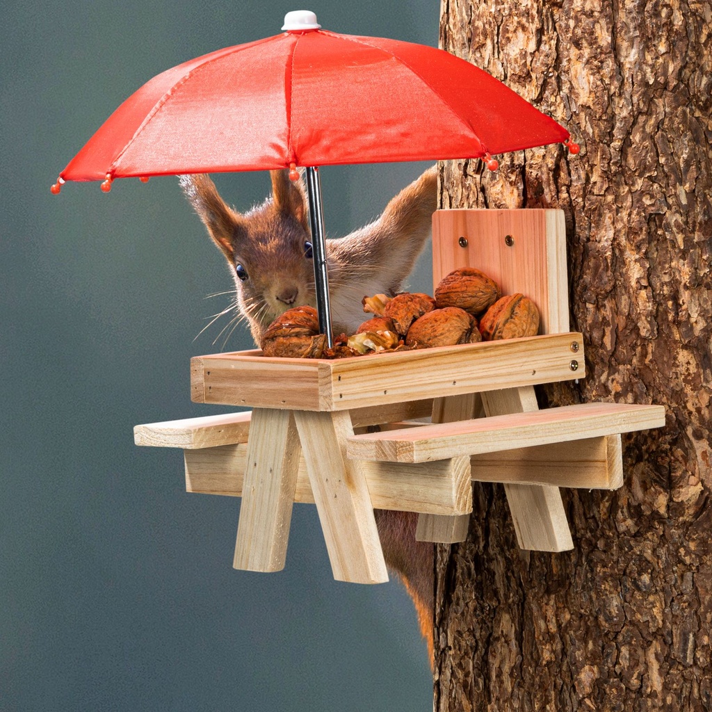 [16916] Holz Eichhörnchen Futterstation "Picknick"