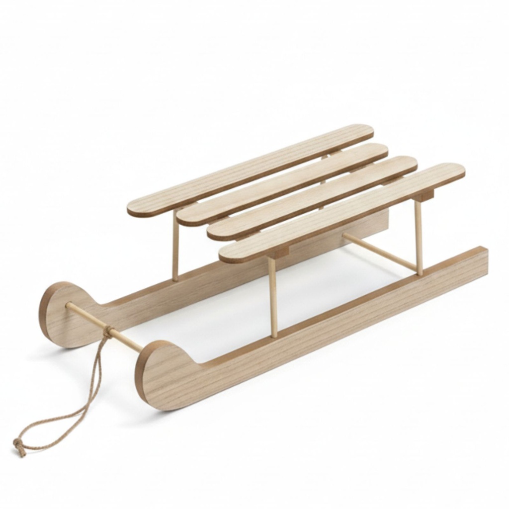 [17748] Deko Holzschlitten natur 50 cm aus Holz für Weihnachtsdekoration