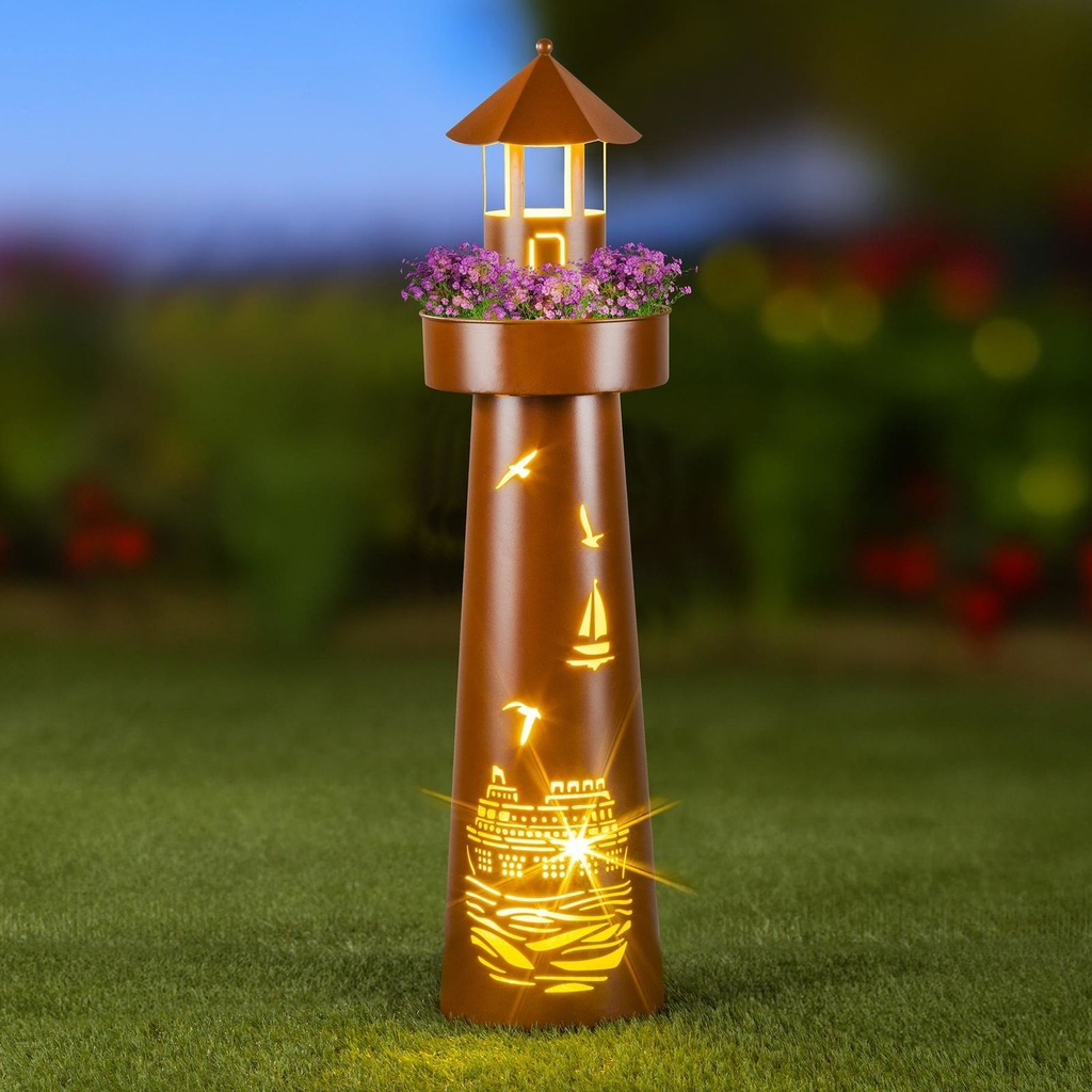 [17894] LED Leuchtturm mit Timer Maritim Dekorativ Dekosäule 80cm