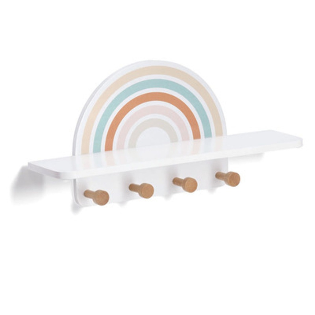 [17908] Zeller Kinder Wandgarderobe Rainbow mit 4 Haken und Ablage MDF Kiefer
