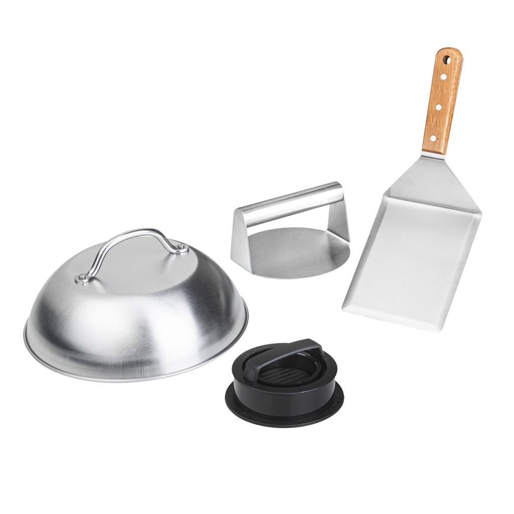 [17930] Smash-Burger Maker Set 4-teilig mit Haube, Pressen und BBQ-Wender