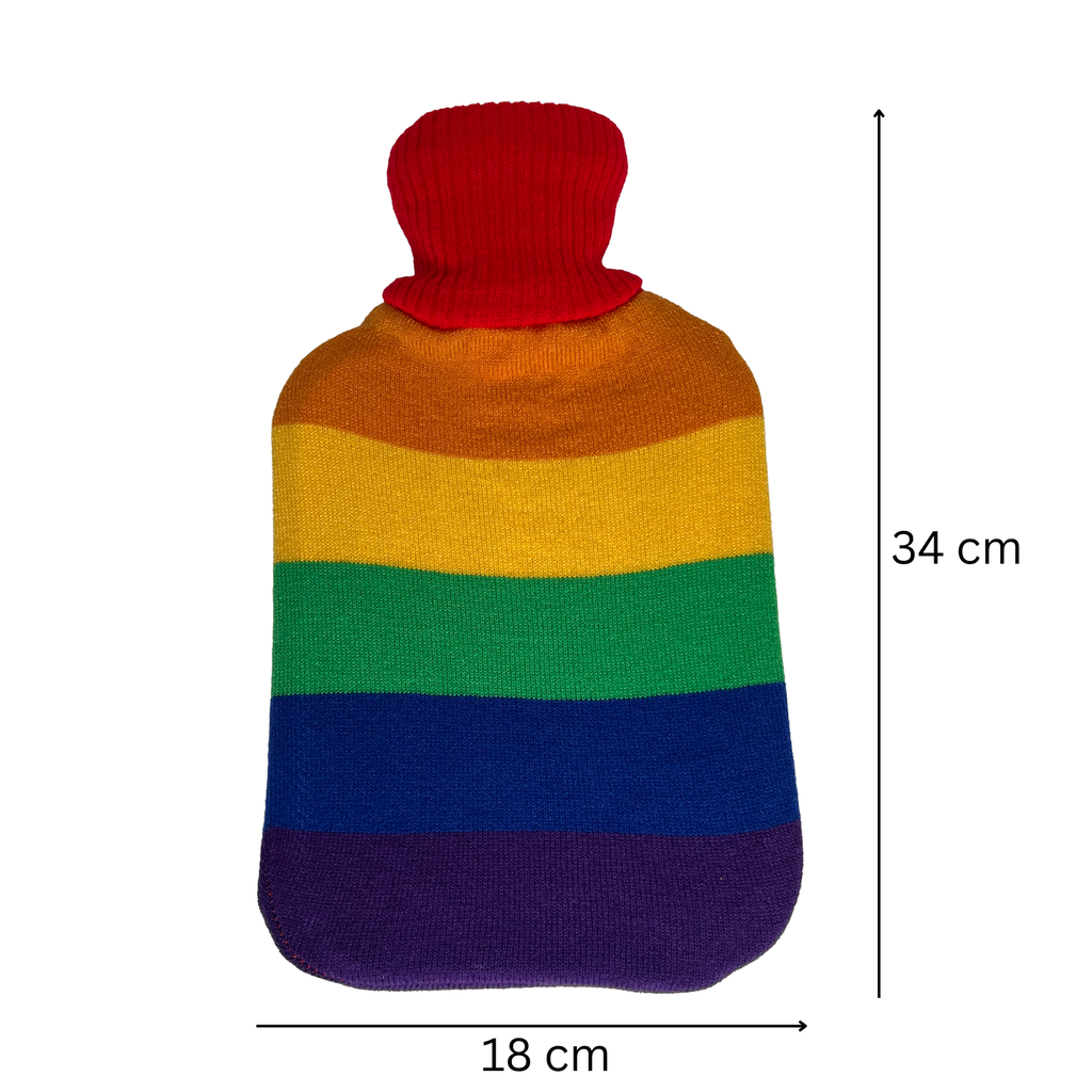 [17984] Wärmflasche mit Pride-Regenbogenbezug – 2 Liter, weich & wärmend
