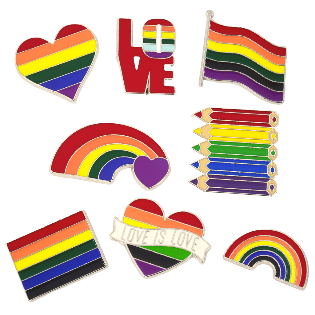 [18037] Pride 8er Set Metall-Anstecker verschiedene Designs mit Regenbogen