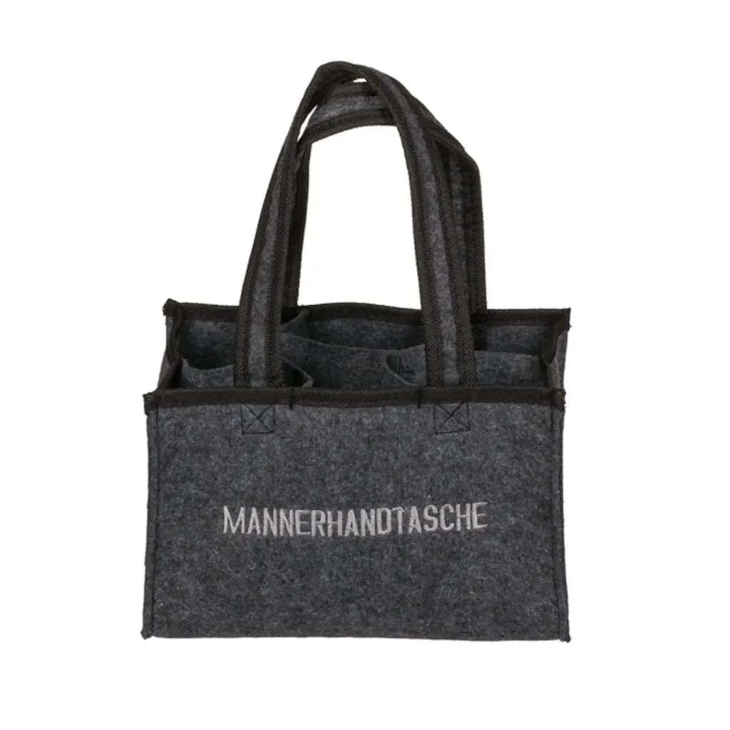 [18098] Flaschentasche Grau Filz 6 Fächer Männerhandtasche Tragetasche