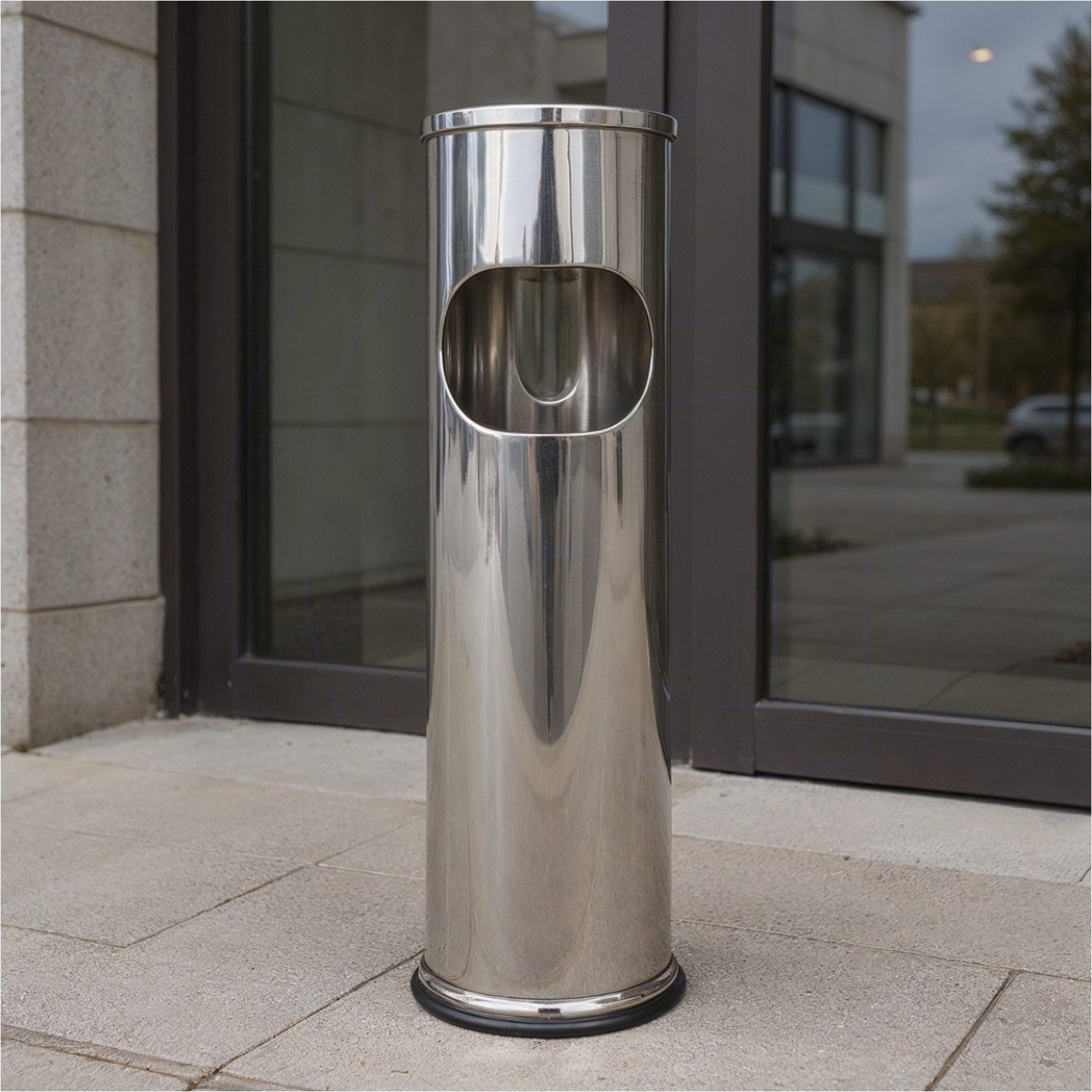 [18109] Standaschenbecher Edelstahl 54 cm Ascher mit integriertem Mülleimer