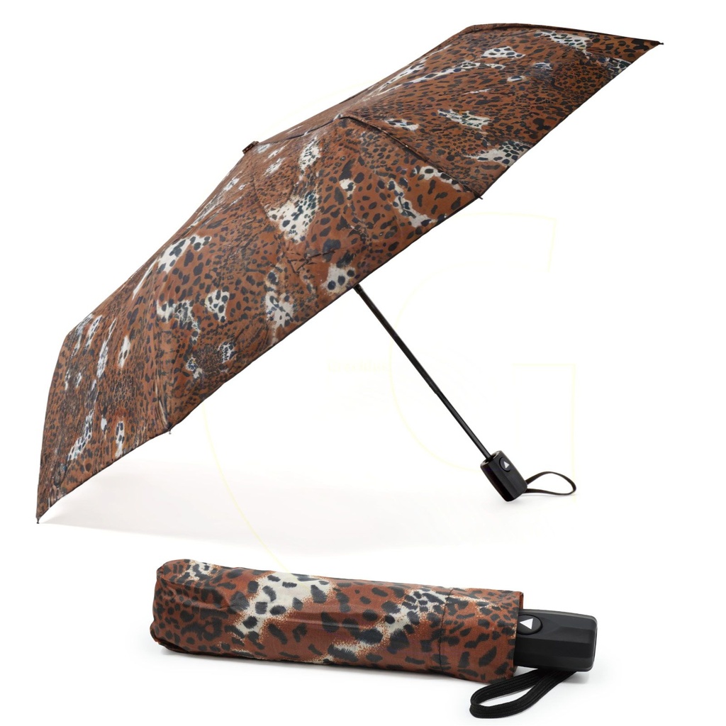 [18149] Taschenschirm Tigermuster Automatik Polyester 100cm Ø 8 Streben