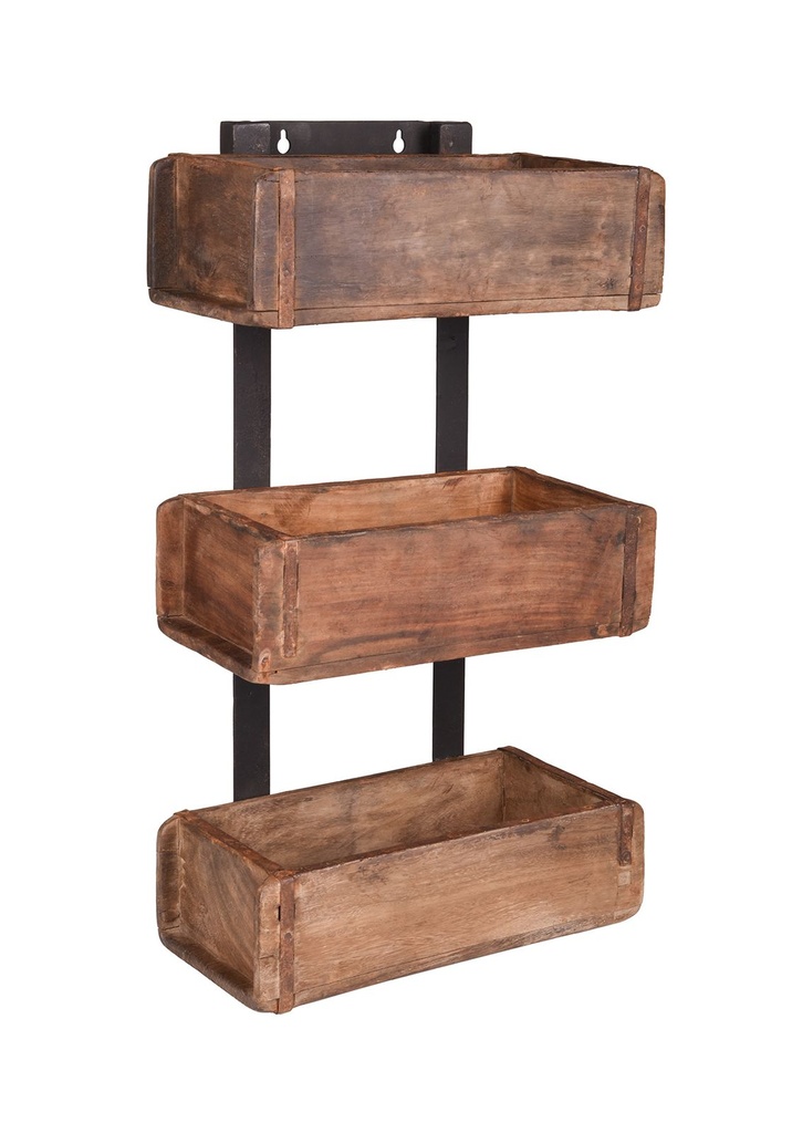 [18151] Deko-Regal Ziegelform mit 3 Fächern aus recyceltem Holz