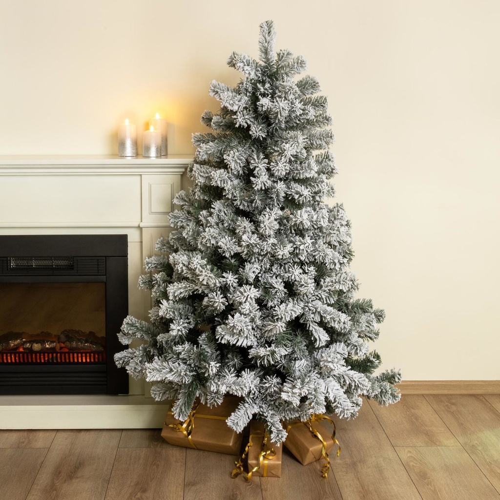 [18285] Weihnachtsbaum 150 cm mit Schneeoptik und Metallständer, PVC