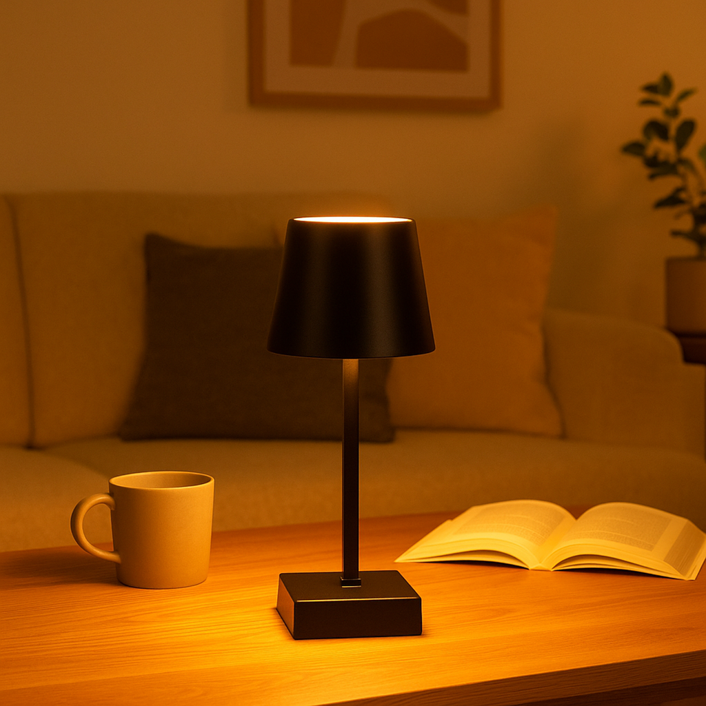[18295] LED Tischlampe schwarz mit Touch Schalter Akku USB warmweiß 3 Modi